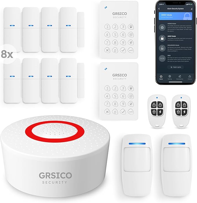 GRSICO Wireless Home Alarm System 15-Piece Kit, WiFi Alarm System
