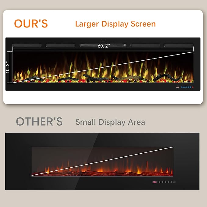 65" WiFi Electric Fireplace Inserts, Recessed and Wall Mounted Fireplace Heater - Image 6