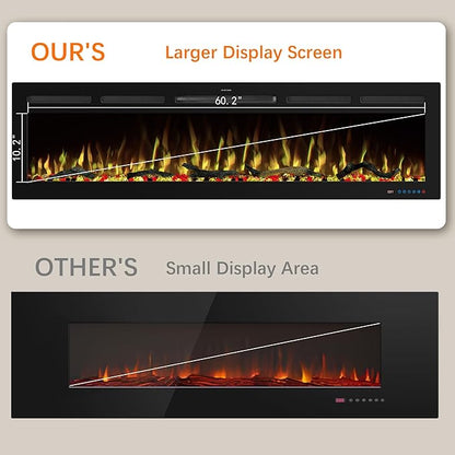 65" WiFi Electric Fireplace Inserts, Recessed and Wall Mounted Fireplace Heater - Image 6