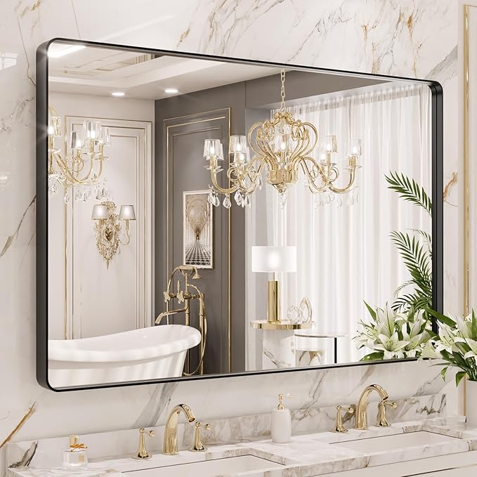 LOAAO 55X36 Inch Black Metal Framed Bathroom Mirror by LOAAO