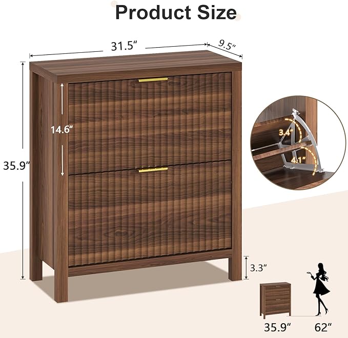Shoe Cabinet Storage for Entryway, Fluted Shoe Cabinet - Image 2