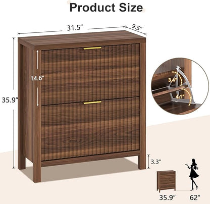 Shoe Cabinet Storage for Entryway, Fluted Shoe Cabinet - Image 2