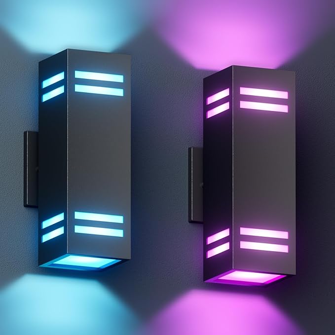 KIZON Modern Smart Porch Lights RGBCW, Dusk to Dawn Outdoor Lights Color by KIZON