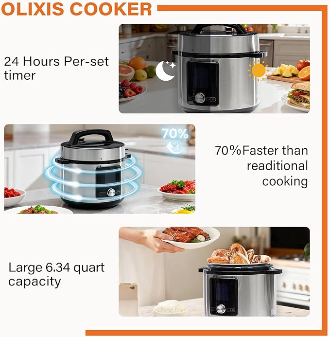 OLIXIS Electric Pressure Cooker 6.34Quart, 24 Functions in 1, Stainless Steel - Image 5