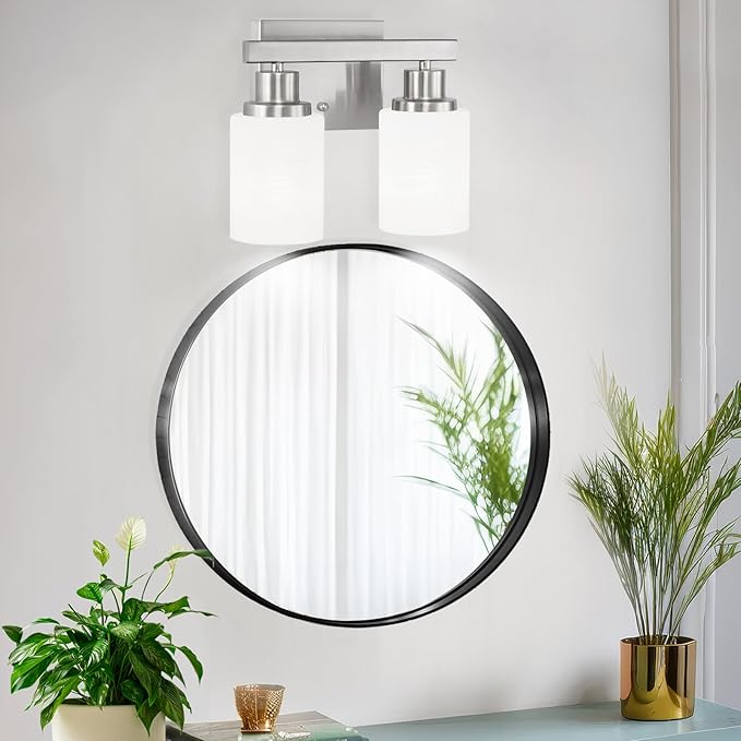 DIKAIDA Bathroom Light Fixtures Over Mirror, 2-Light Modern Nickel Vanity Lights - Image 7
