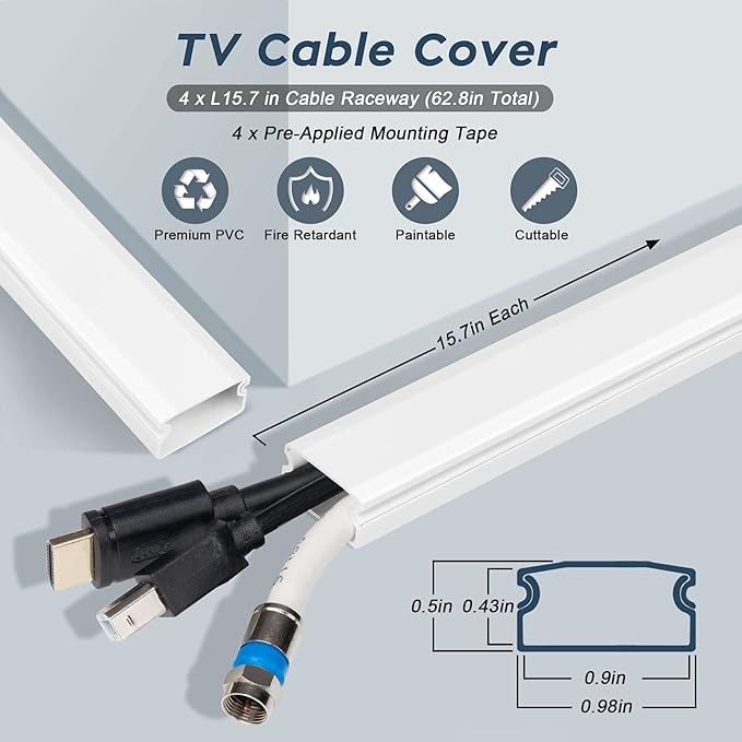 YCLYC Cable Cover, 62.8in Black Cord Hider - Image 2