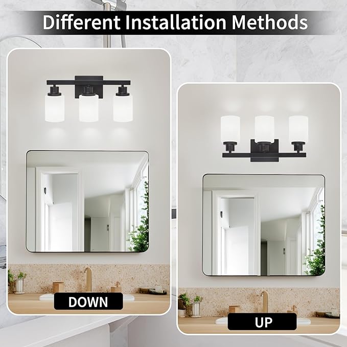 DIKAIDA 3-Light Bathroom Light Fixtures Over Mirror, Modern Matte Black Vanity - Image 5