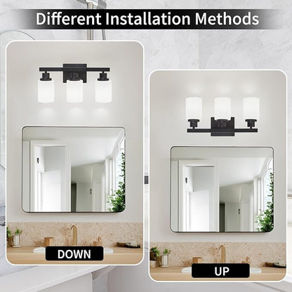 DIKAIDA 3-Light Bathroom Light Fixtures Over Mirror, Modern Matte Black Vanity - Image 5
