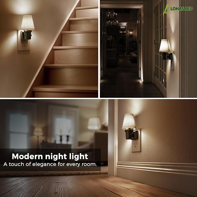 L LOHAS LED Night Lights Plug into Wall, 2 Pack Linen Fabric Round Platform - Image 7