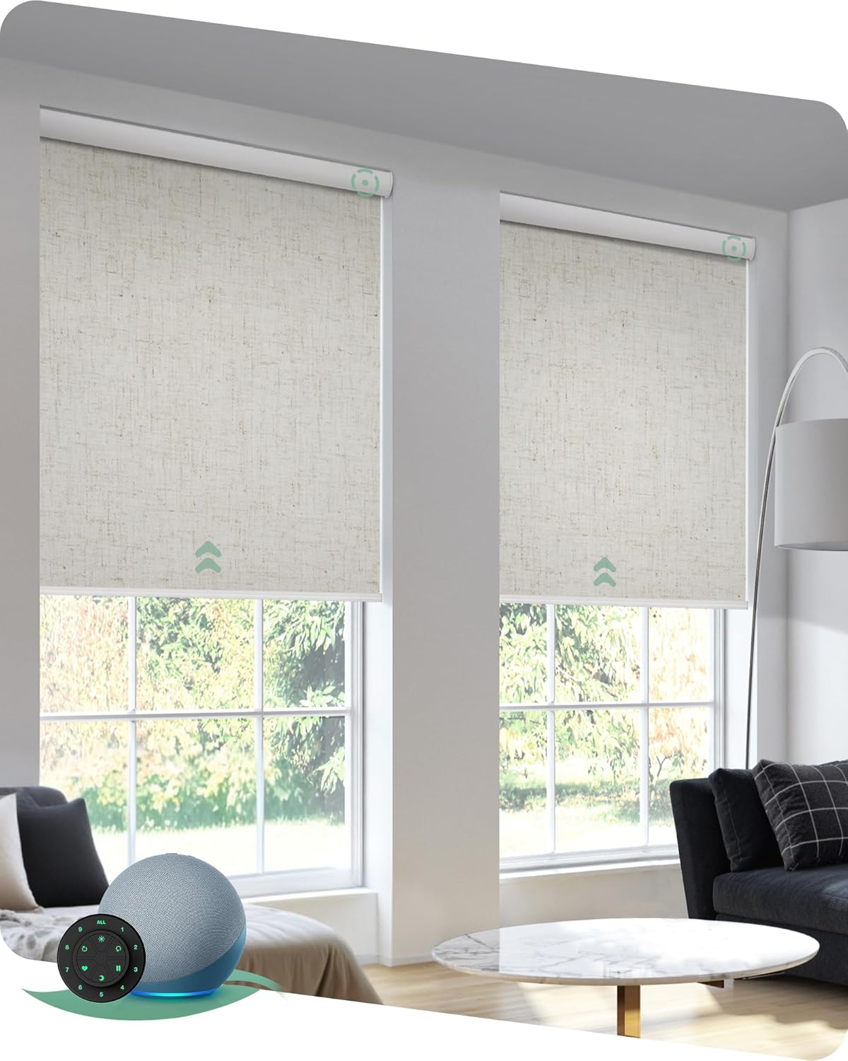 Yoolax Motorized Blinds with Remote, Blackout Linen Beige, 22" W x 72&qu...
