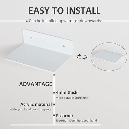 Hexsohoma 9 Inches White Floating Shelves, Acrylic Wall Shelves - Image 4