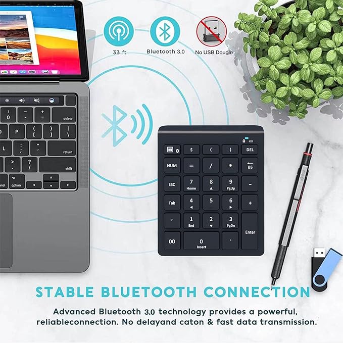 Lekvey Bluetooth Number Pad for Laptop, Wireless Numeric keypad, 28 Keys Numpad - Image 5