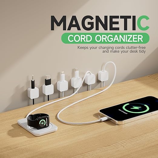 6 White Magnetic Cable Clips, Under Desk Cable Management, Cord Holder - Image 2