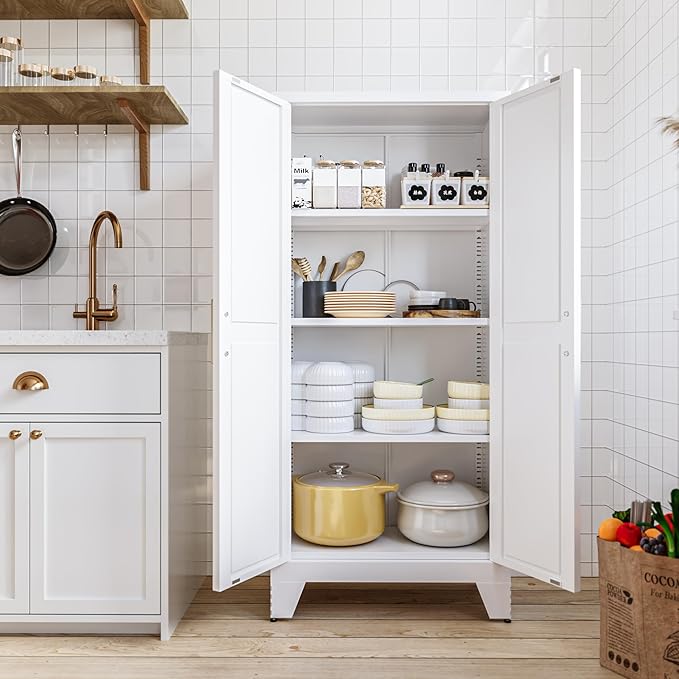 COFaR White Farmhouse Storage Kitchen Pantry Cabinet - Image 8