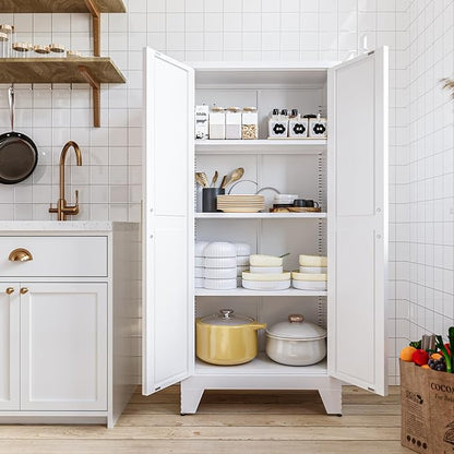 COFaR White Farmhouse Storage Kitchen Pantry Cabinet - Image 8