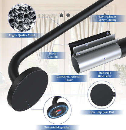 2 Pack Magnetic Curtain Rod for Door, 18-30 Inch Magnetic Curtain Rod for Metal Doors, 1/2" Diameter, Multi-use Magnetic Door Curtain Rods, Strong Magnetism Easy Install No Tools, Black
