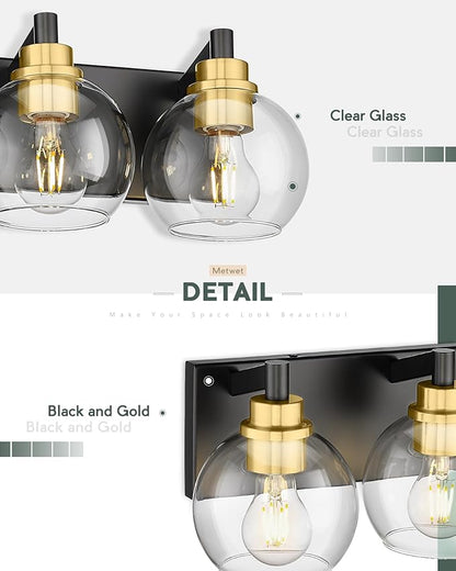 METWET Bathroom Light Fixtures, 5-Light Black and Gold Bathroom Vanity Light - Image 3