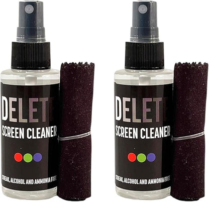Delete Screen Cleaner Spray Kit, 2 Pack, 2oz Bottle and 2x 6"x6" Microfiber by DELETE
