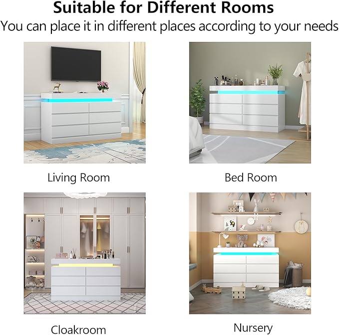 6 Drawer Dresser with Power Outlet, Dresser with LED Light, Modern Chest of - Image 7