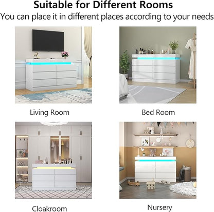 6 Drawer Dresser with Power Outlet, Dresser with LED Light, Modern Chest of - Image 7