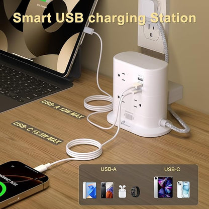 Overtop Tower Power Strip with Surge Protection, Nightlight Flat Plug Power - Image 4