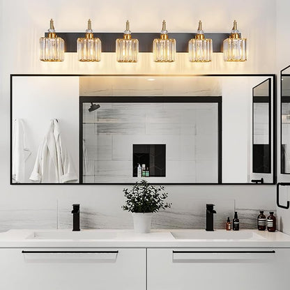 BBLLWJ Modern Black Gold 6 Light Bathroom Vanity Light Crystal Bathroom Light - Image 3