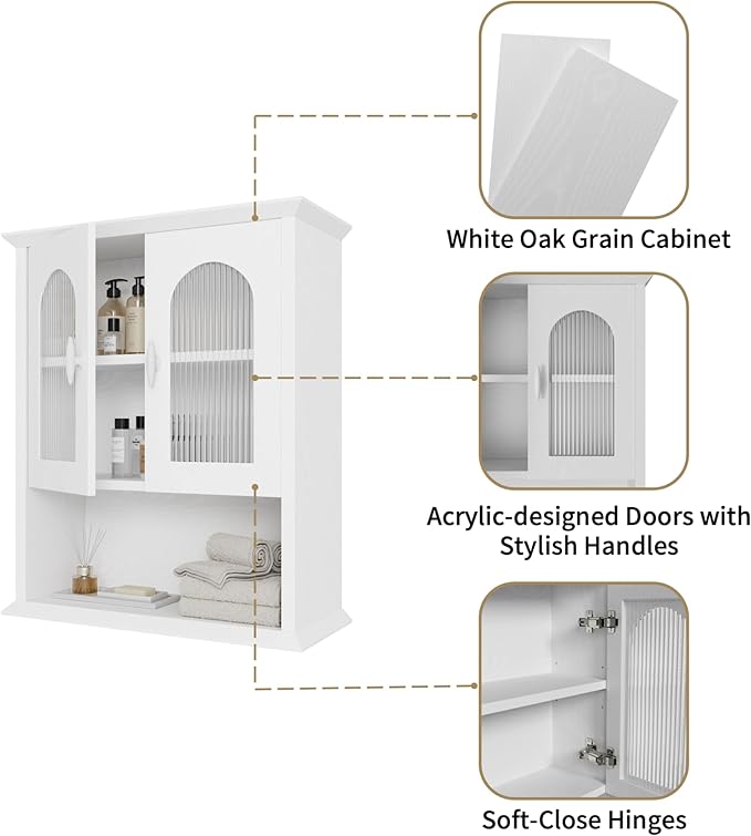 CJL Bathroom Wall Cabinet with Fluted Door, 18.9'' x 23.6'' Medicine Cabinet - Image 6