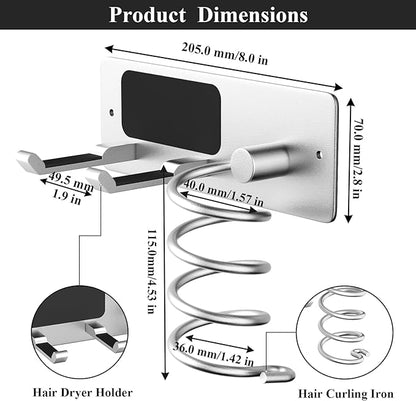 Tindbea Hair Dryer Holder + Curling Iron Holder, Blow Dryer Holder Wall Mount - Image 3