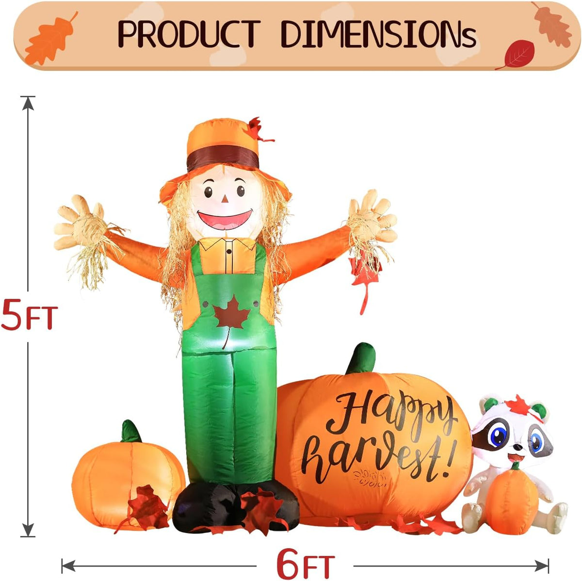 DomKom 6ft Tall LED Lighted Inflatable Scarecrow and Pumpkin – Halloween Than...