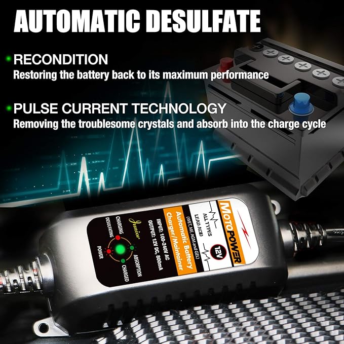 MOTOPOWER MP00205A 12V 800mA Automatic Battery Charger, Battery Maintainer - Image 4