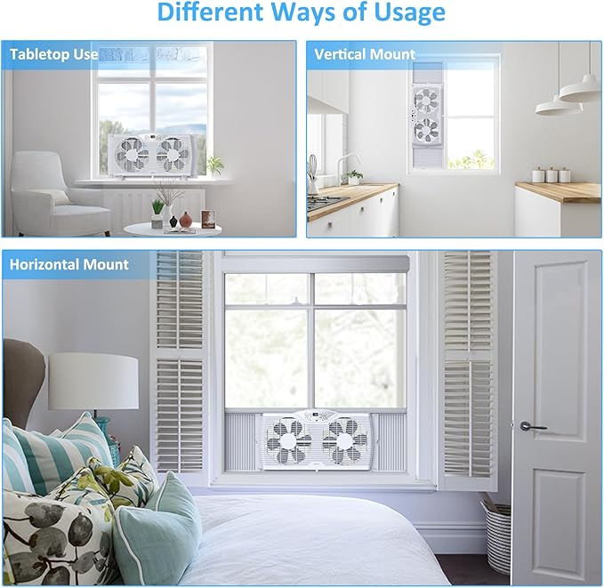 shinic Twin Window Fan with Reversible Airflow, Thermostat Controlled, 3 Speeds - Image 9