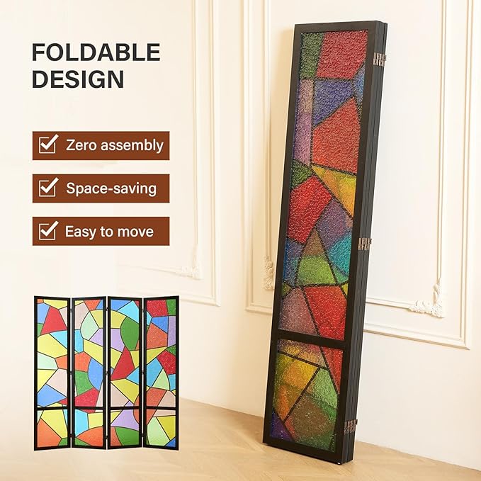 Acrylic Room Divider, 4-Panel Freestanding Partition Screen, Frosted - Image 3