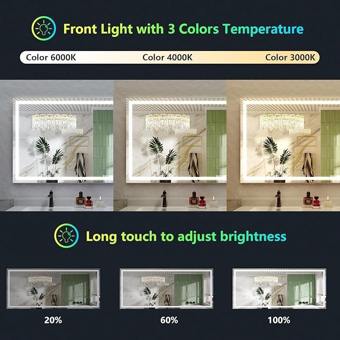 YEELAIT 88x38 Inch RGB LED Bathroom Mirror Front Lit and RGB Backlit Lighted - Image 4