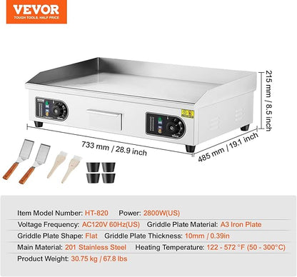 VEVOR Commercial Electric Griddle, 2800W Countertop Flat Top Grill, 122℉-572 ℉ - Image 7