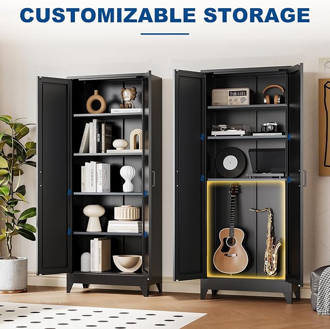 Black Tall Farmhouse Metal Pantry Linen Storage Cabinet and Organizers - Image 5