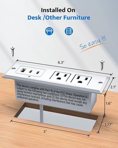 Recessed Power Strip with 20W USB C Port, Fast Charging USB A Port Conference - Image 6