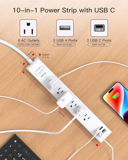 2 Pack Power Strip, 12FT Long Extension Cord, Surge Protector - Image 3