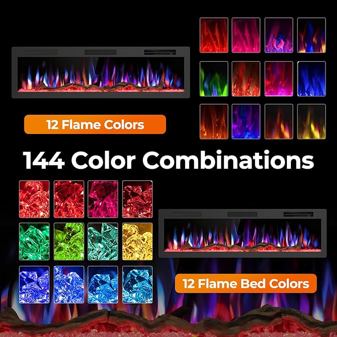 R.W.FLAME 60" Recessed and Wall Mounted Smart Electric Fireplace, Alexa/WiFi - Image 3