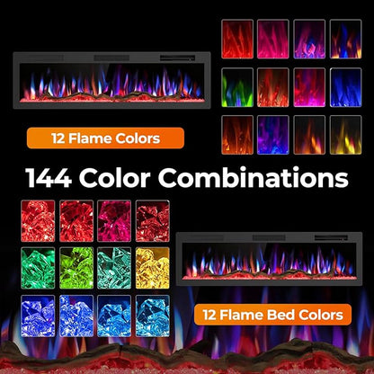 R.W.FLAME 60" Recessed and Wall Mounted Smart Electric Fireplace, Alexa/WiFi - Image 3