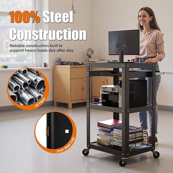 AV Presentation Cart Stand for Video Projector, Laptop Computers, Metal - Image 2