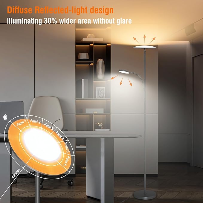 marctronic Gray Floor Lamps for Living Room, 44W/4500LM Super Bright 2 in 1 LED - Image 3