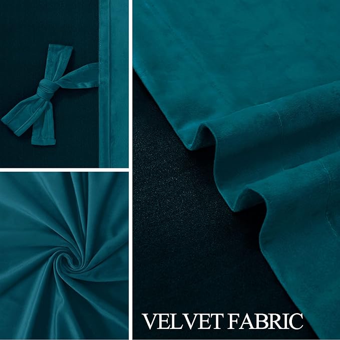 JIUZHEN Teal Velvet Curtains 72 inches Blackout Curtains - Image 5