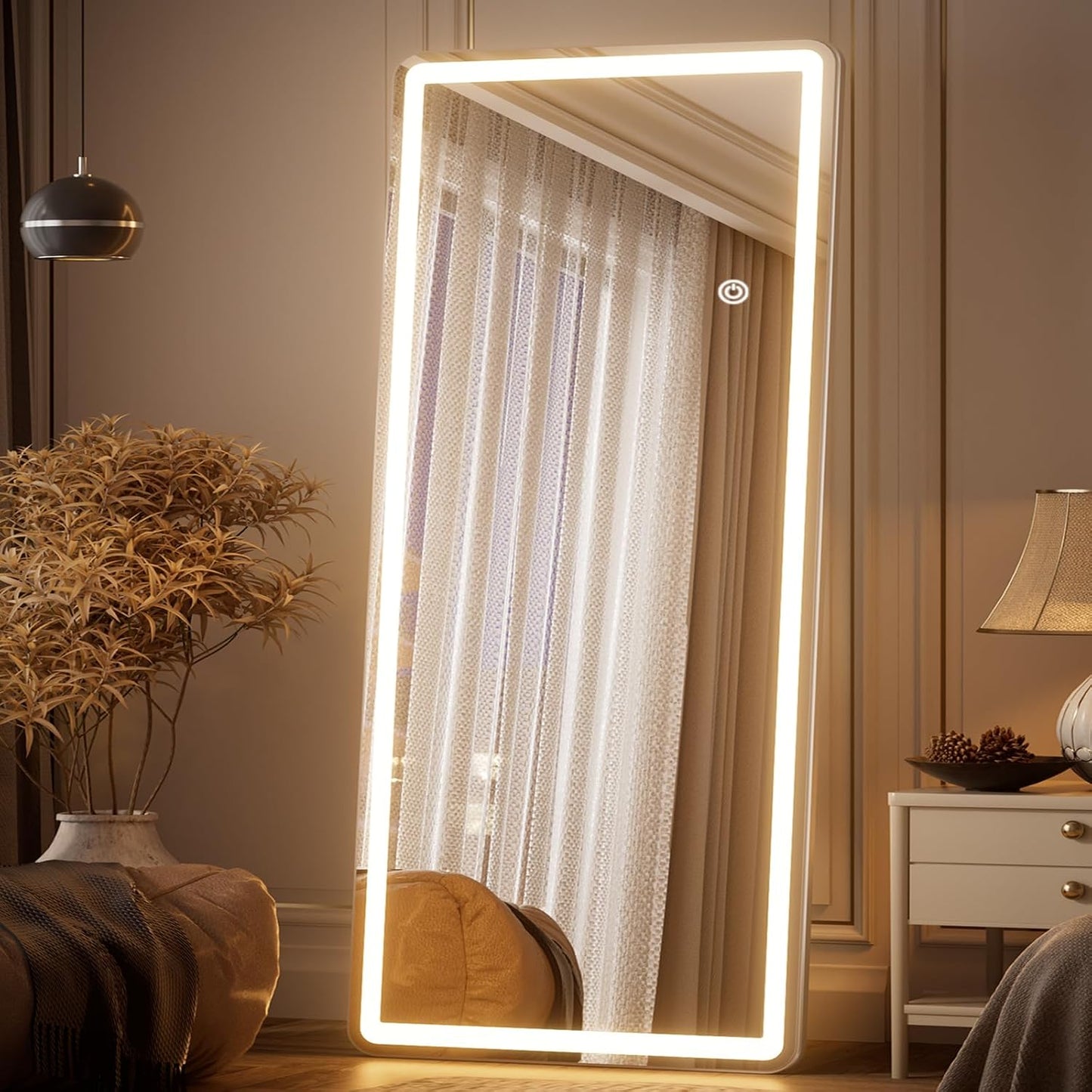 71"x26" Dimmable 3-Color Large LED Full Length Floor Body Mirror | Stepless Brightness Adjustment, Memory Function, Rounded Corner, Standing Wall Mounted for Bedroom, Living Dressing Room