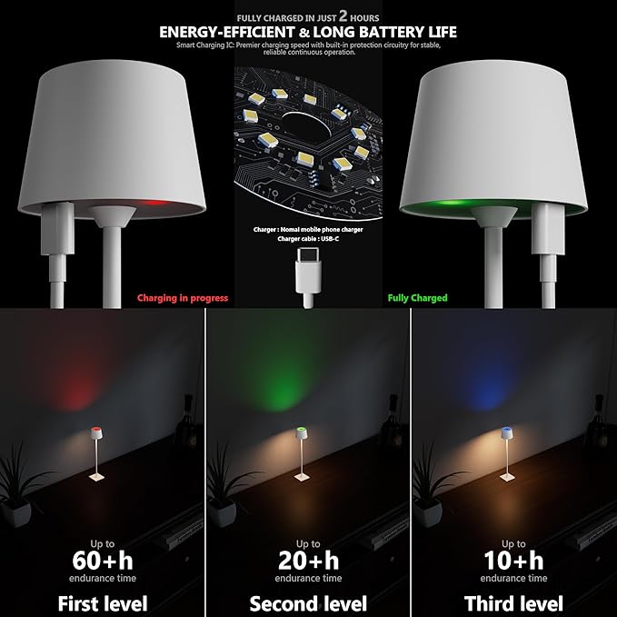 Compact Cordless Table Lamp, Rechargeable LED Night Light, Dual Light Source - Image 7