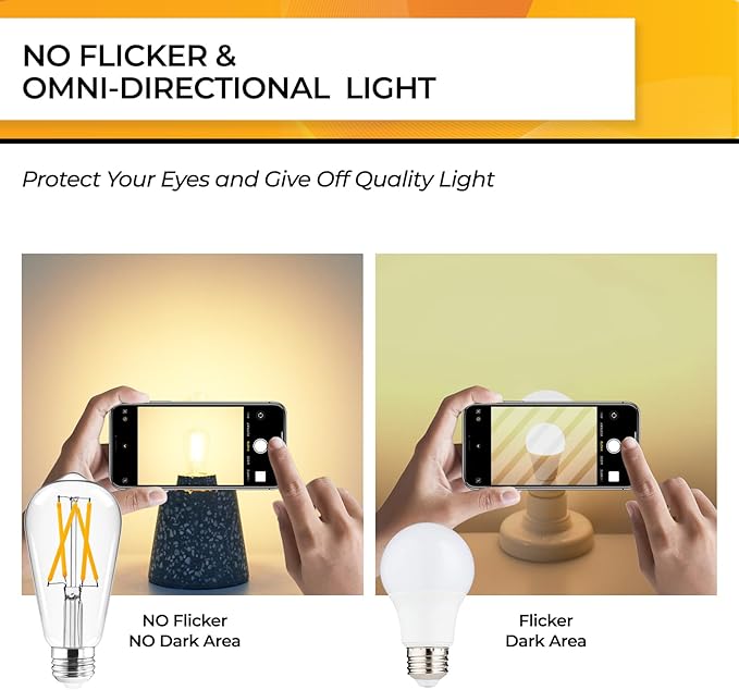 Hizashi Vintage LED Edison Bulb Dimmable, 6W Equivalent 60W, 2700k Warm White - Image 4