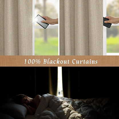 LAMIT Natural 100% Blackout Linen Curtains, 45 Inches Linen Textured Thermal - Image 3