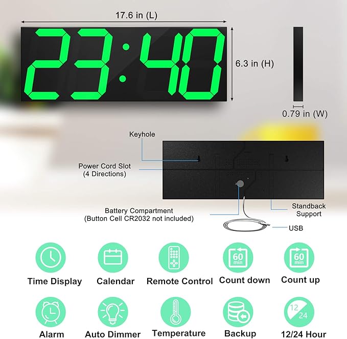 CHKOSDA LED Large Digital Wall Clock, Oversize Wall Clock - Image 2