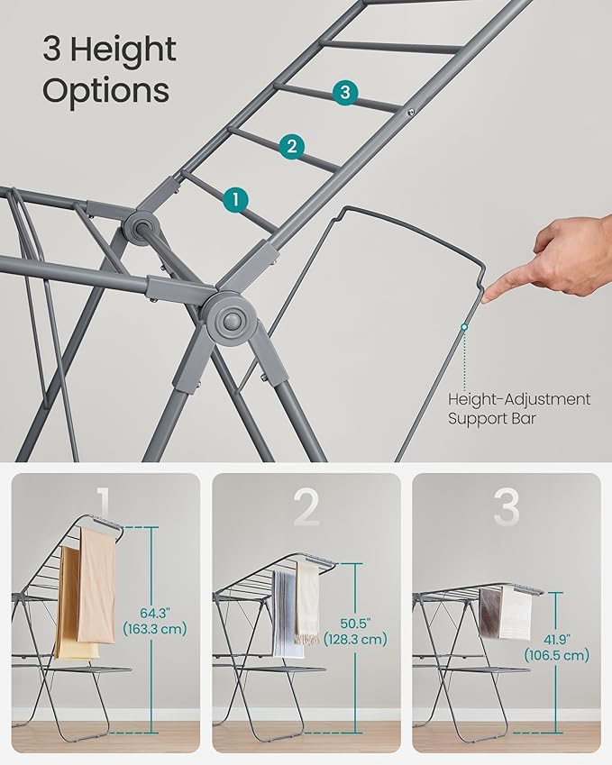 SONGMICS Clothes Drying Rack, Foldable 2-Level Laundry Drying Rack, - Image 4