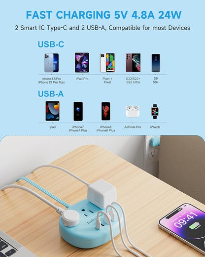 Blue Extension Cord with Surge Protected 1080J - 5 FT Flat Extension Cord - Image 4