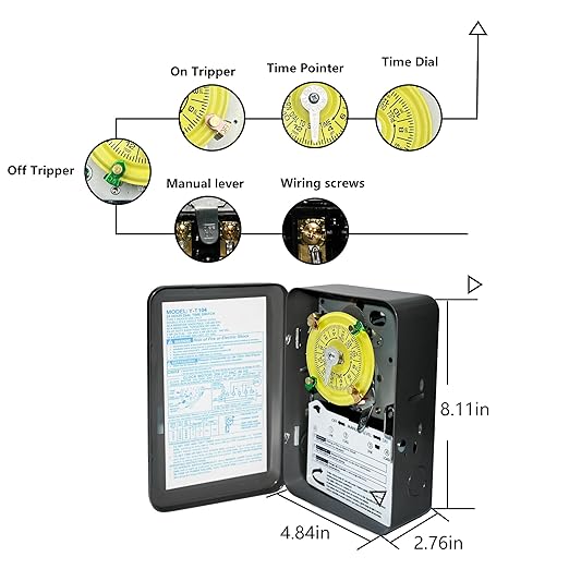 T104 Electromechanical Timer Switch, 208-277 VAC 5HP 40A DPST Pool Timers - Image 4